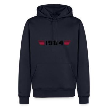 Année de naissance Né en 1984 - Fabriqué en 1984 - Sweat à capuche Premium bio Homme - bleu marine - Devant - Nico (187cm)