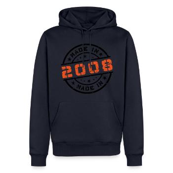 Année de naissance Anniversaire Né en - Fabriqué en 2008 - Sweat à capuche Premium bio Homme - bleu marine - Devant - Nico (187cm)
