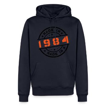 Année de naissance Anniversaire Né en - Fabriqué en 1984 - Sweat à capuche Premium bio Homme - bleu marine - Devant - Nico (187cm)