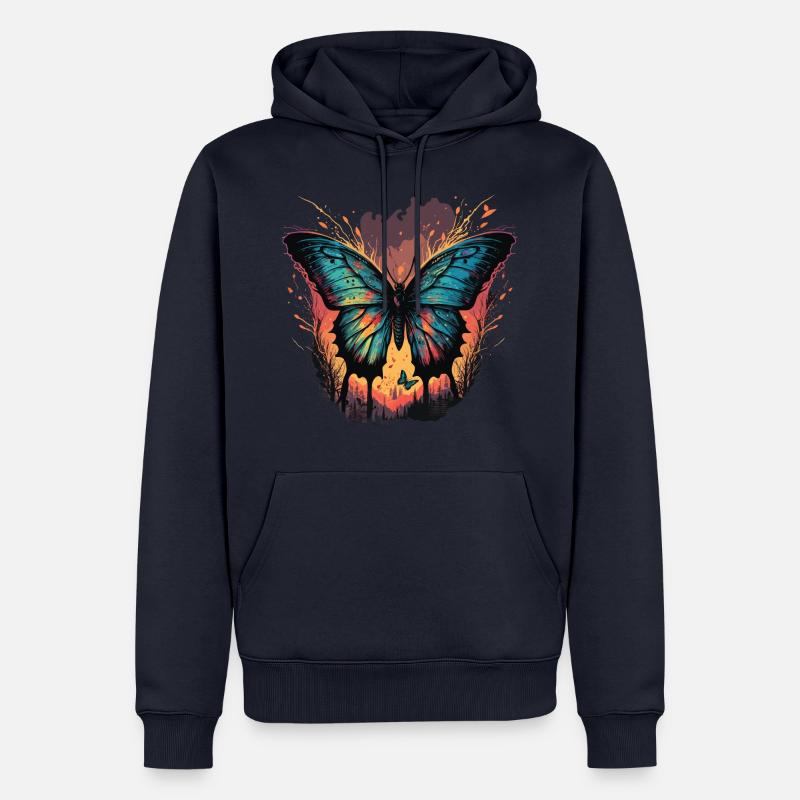 Coucher de soleil papillon - Sweat à capuche Premium bio Homme - bleu marine