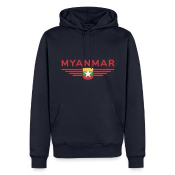 Myanmar T-Shirt – Ein Hauch von Tradition - Männer Premium Bio Hoodie - Navy - Vorne - Nico (187cm)