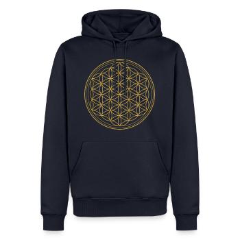 Fleur de vie en or - Sweat à capuche Premium bio Homme - bleu marine - Devant - Nico (187cm)