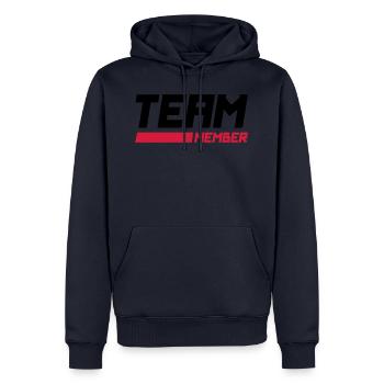 membre de l’équipe - Sweat à capuche Premium bio Homme - bleu marine - Devant - Nico (187cm)