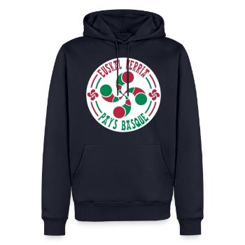 croix basque lauburu 59 - Sweat à capuche Premium bio Homme - bleu marine - Devant - Nico (187cm)