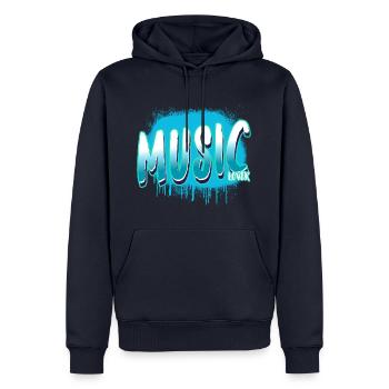 Music lover blue graffiti color paint spray - Men’s Premium Organic Hoodie - navy - Front - Nico (187cm)