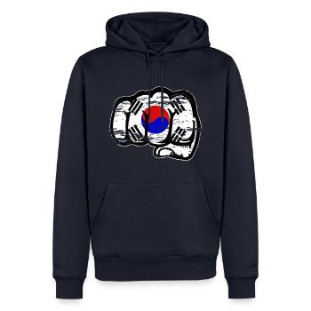 Drapeau de la Corée du Sud Main Poing Utilisé - Sweat à capuche Premium bio Homme - bleu marine - Devant - Nico (187cm)