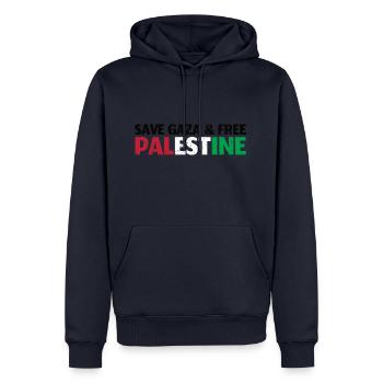 Save Gaza and Free Palestine - Männer Premium Bio Hoodie - Navy - Vorne - Nico (187cm)
