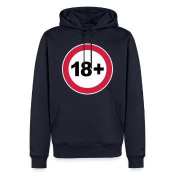18+ / 18 / 18. / Achtzehn / Geburtstag / 3c - Männer Premium Bio Hoodie - Navy - Vorne - Nico (187cm)