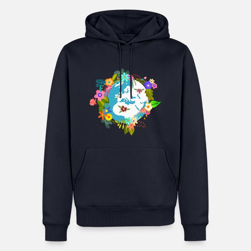 Globe terrestre fleurs - Sweat à capuche Premium bio Homme - bleu marine