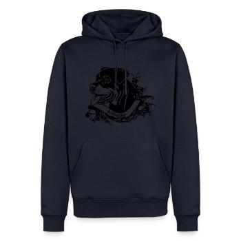Rottweiler sur bannière rétro - Sweat à capuche Premium bio Homme - bleu marine - Devant - Nico (187cm)