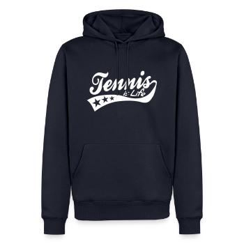 tennis is life - retro - Sweat à capuche Premium bio Homme - bleu marine - Devant - Nico (187cm)