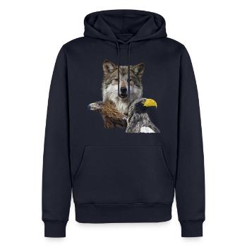 Wolf und Adler - Männer Premium Bio Hoodie - Navy - Vorne - Nico (187cm)