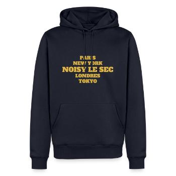 Noisy le sec Style - Unique streets, unique style. - Sweat à capuche Premium bio Homme - bleu marine - Devant - Nico (187cm)