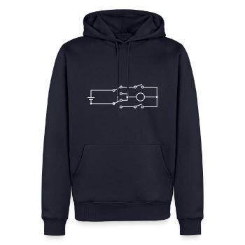 Minimalistisches Schaltplan Weiss Design - Männer Premium Bio Hoodie - Navy - Vorne - Nico (187cm)