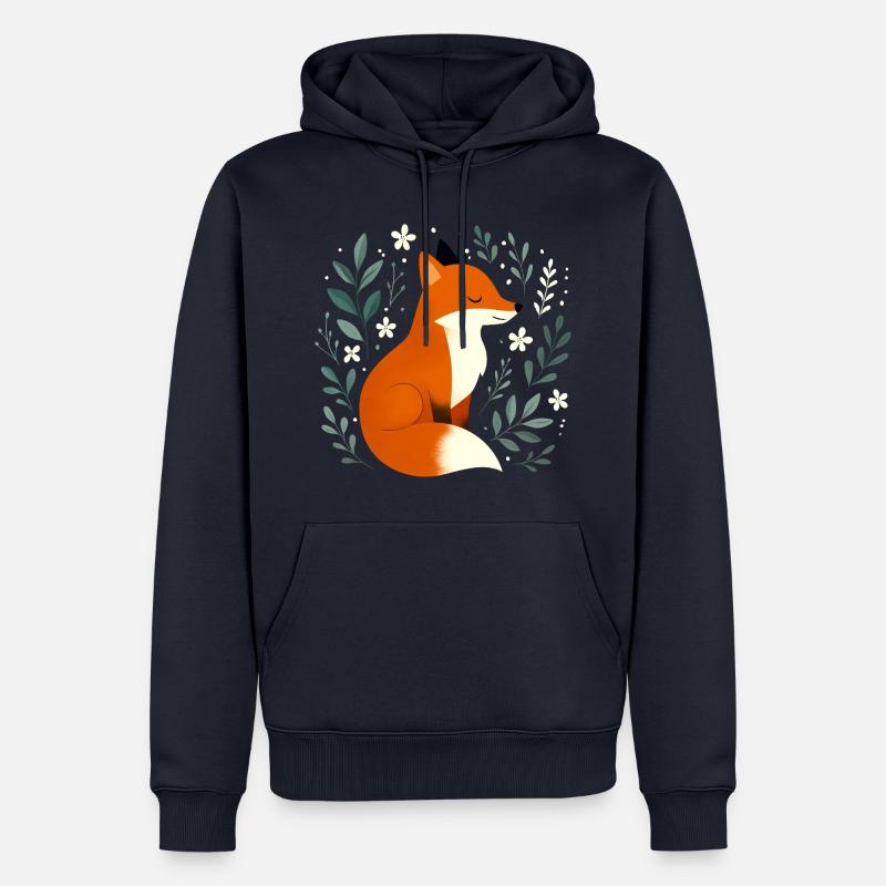 Renard avec des fleurs - Sweat à capuche Premium bio Homme - bleu marine