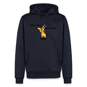 Über Bock und Bein - Männer Premium Bio Hoodie - Navy - Vorne - Nico (187cm)