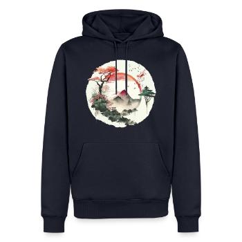 Œuvres de Ying et Yang - Sweat à capuche Premium bio Homme - bleu marine - Devant - Nico (187cm)