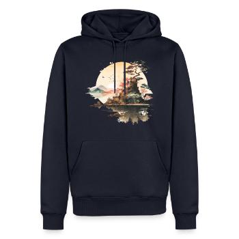 Japanischer Sonnenuntergang - Aquarellillustration - Männer Premium Bio Hoodie - Navy - Vorne - Nico (187cm)