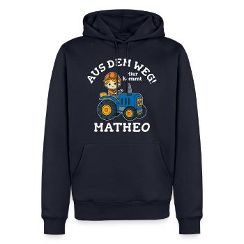 Matheo Vorname Traktor - Männer Premium Bio Hoodie - Navy - Vorne - Nico (187cm)