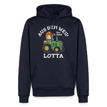 Lotta Name Traktor - Männer Premium Bio Hoodie - Navy - Vorne - Nico (187cm)