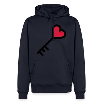la clé du coeur de la Saint Valentin - Sweat à capuche Premium bio Homme - bleu marine - Devant - Nico (187cm)