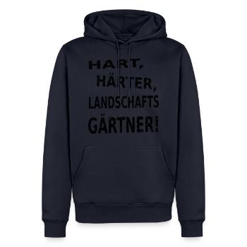 HART, HÄRTER, LANDSCHAFTSGÄRTNER - Männer Premium Bio Hoodie - Navy - Vorne - Nico (187cm)