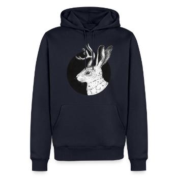Jackalope - fabuleux lapin avec des bois - Sweat à capuche Premium bio Homme - bleu marine - Devant - Nico (187cm)