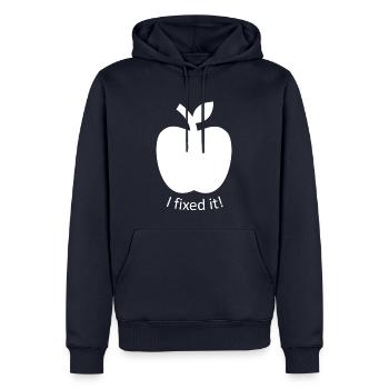 I fixed it Apple, design drôle - Sweat à capuche Premium bio Homme - bleu marine - Devant - Nico (187cm)