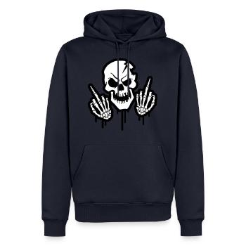 Skelett Mittelfinger Totenkopf Symbol - Männer Premium Bio Hoodie - Navy - Vorne - Nico (187cm)