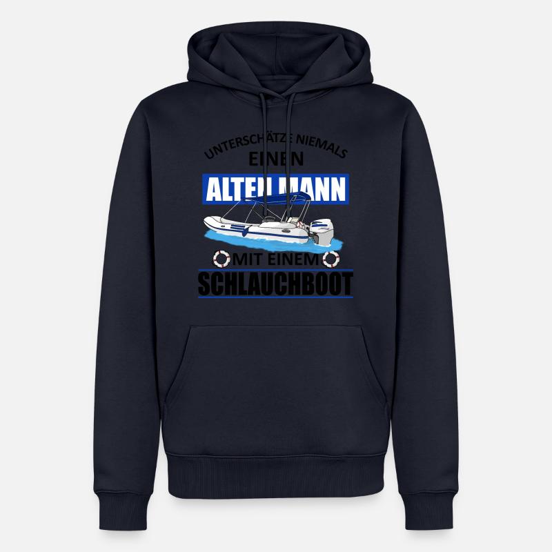 Alter Mann Schlauchboot Motorboot - Männer Premium Bio Hoodie - Navy