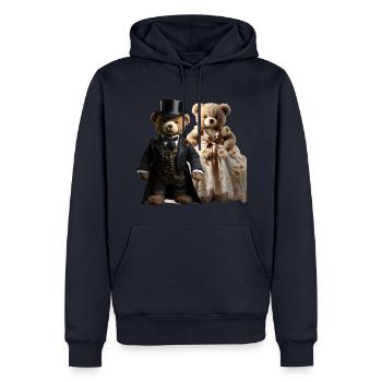 Zwei glückliche Teddybären in Hochzeitskleidung - Männer Premium Bio Hoodie - Navy - Vorne - Nico (187cm)