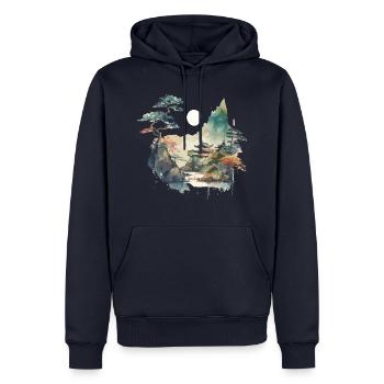 Paysage du temple - Sweat à capuche Premium bio Homme - bleu marine - Devant - Nico (187cm)