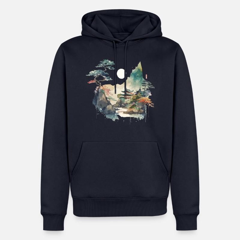 Tempellandschaft - Männer Premium Bio Hoodie - Navy