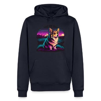 Corgi extérieur paisible - Sweat à capuche Premium bio Homme - bleu marine - Devant - Nico (187cm)