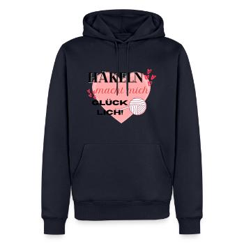 Häkeln macht mich glücklich rosa Herz Wollknäul - Männer Premium Bio Hoodie - Navy - Vorne - Nico (187cm)