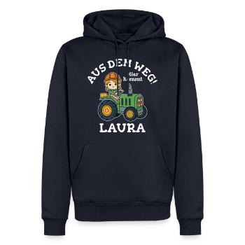 Laura Name Traktor - Männer Premium Bio Hoodie - Navy - Vorne - Nico (187cm)