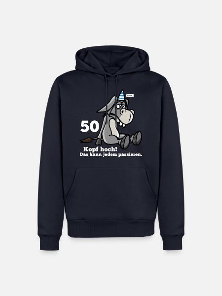 50 Kopf Hoch Das Kann Jedem Passieren Esel 50 Gebu - Männer Premium Bio Hoodie - Navy