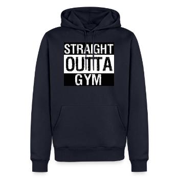 straight outta gym - Sweat à capuche Premium bio Homme - bleu marine - Devant - Nico (187cm)