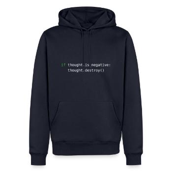 Python code | Zerstöre negative Gedanken - Männer Premium Bio Hoodie - Navy - Vorne - Nico (187cm)