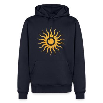Sonne mit goldenen Strahlen, Esoterik, Mystik - Männer Premium Bio Hoodie - Navy - Vorne - Nico (187cm)