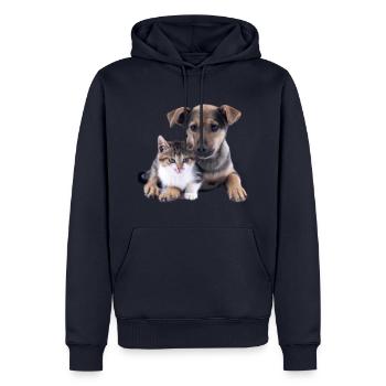 Süßes Hundebaby und Katzenbaby - Männer Premium Bio Hoodie - Navy - Vorne - Nico (187cm)