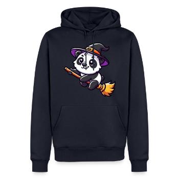 Halloween Panda Hexe Hexenbesen Süß Comic - Männer Premium Bio Hoodie - Navy - Vorne - Nico (187cm)