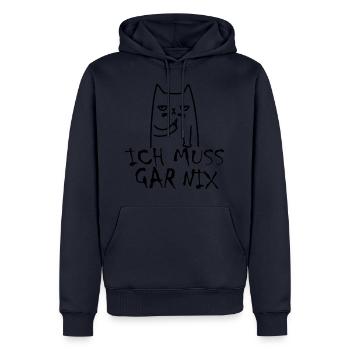 Katze Ich muss Garnix Statement Spruch - Männer Premium Bio Hoodie - Navy - Vorne - Nico (187cm)