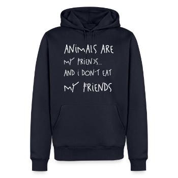 Les animaux sont mes amis - Sweat à capuche Premium bio Homme - bleu marine - Devant - Nico (187cm)