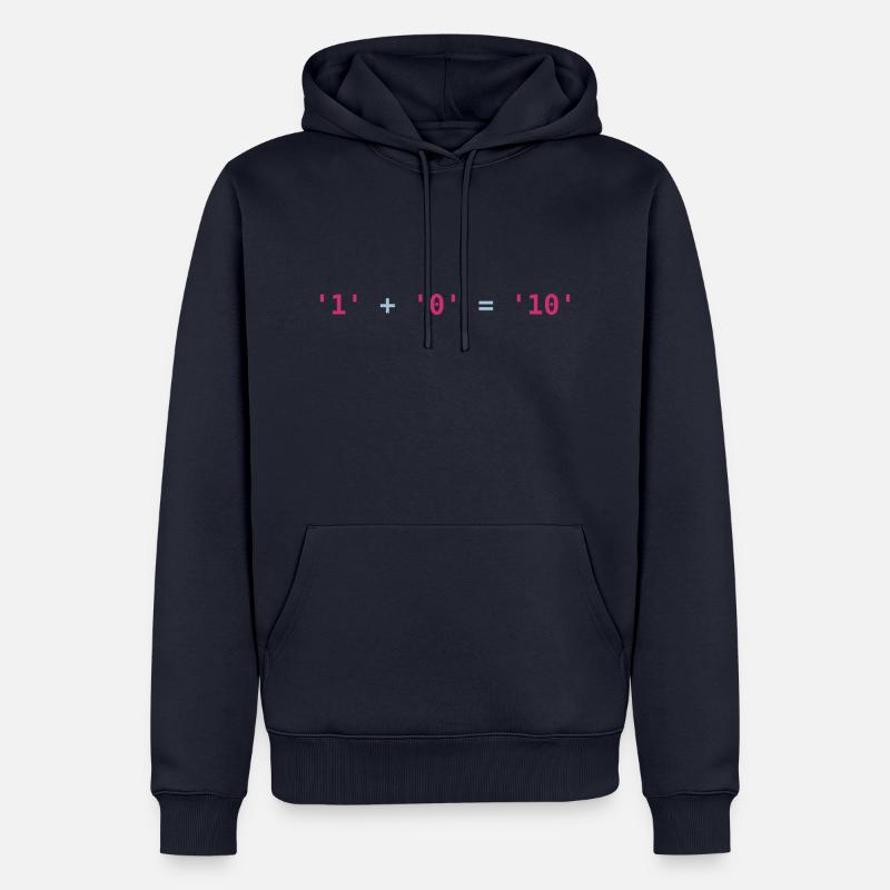 Python code | 1 plus 0 is 10 | programming strings - Männer Premium Bio Hoodie - Navy