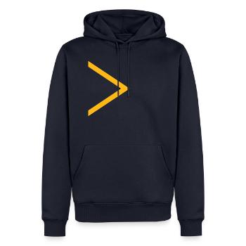 Yellow arrow - Men’s Premium Organic Hoodie - navy - Front - Nico (187cm)