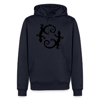 Gecko, Lézard, Bali, Indonésie, Mexique, surf - Sweat à capuche Premium bio Homme - bleu marine - Devant - Nico (187cm)