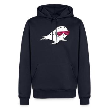 Robbe mit Shutter Shades - Männer Premium Bio Hoodie - Navy - Vorne - Nico (187cm)