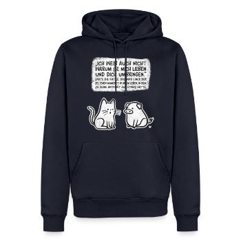Katze Schwein Vegan T-shirt Spruch vegetarisch - Männer Premium Bio Hoodie - Navy - Vorne - Nico (187cm)