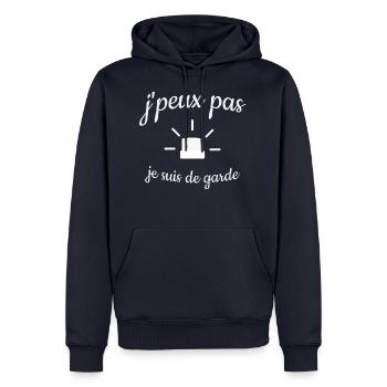 Je suis de Garde T-shirt Humour - Sweat à capuche Premium bio Homme - bleu marine - Devant - Nico (187cm)